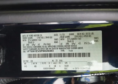 2023 Ford F-150 Lightning Lariat z USA, uszkodzony, nr VIN 1FT6W1EVXPWG58483